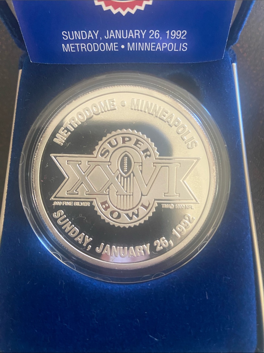 Super Bowl XXVI Commemorative Silver Coin with Certificate